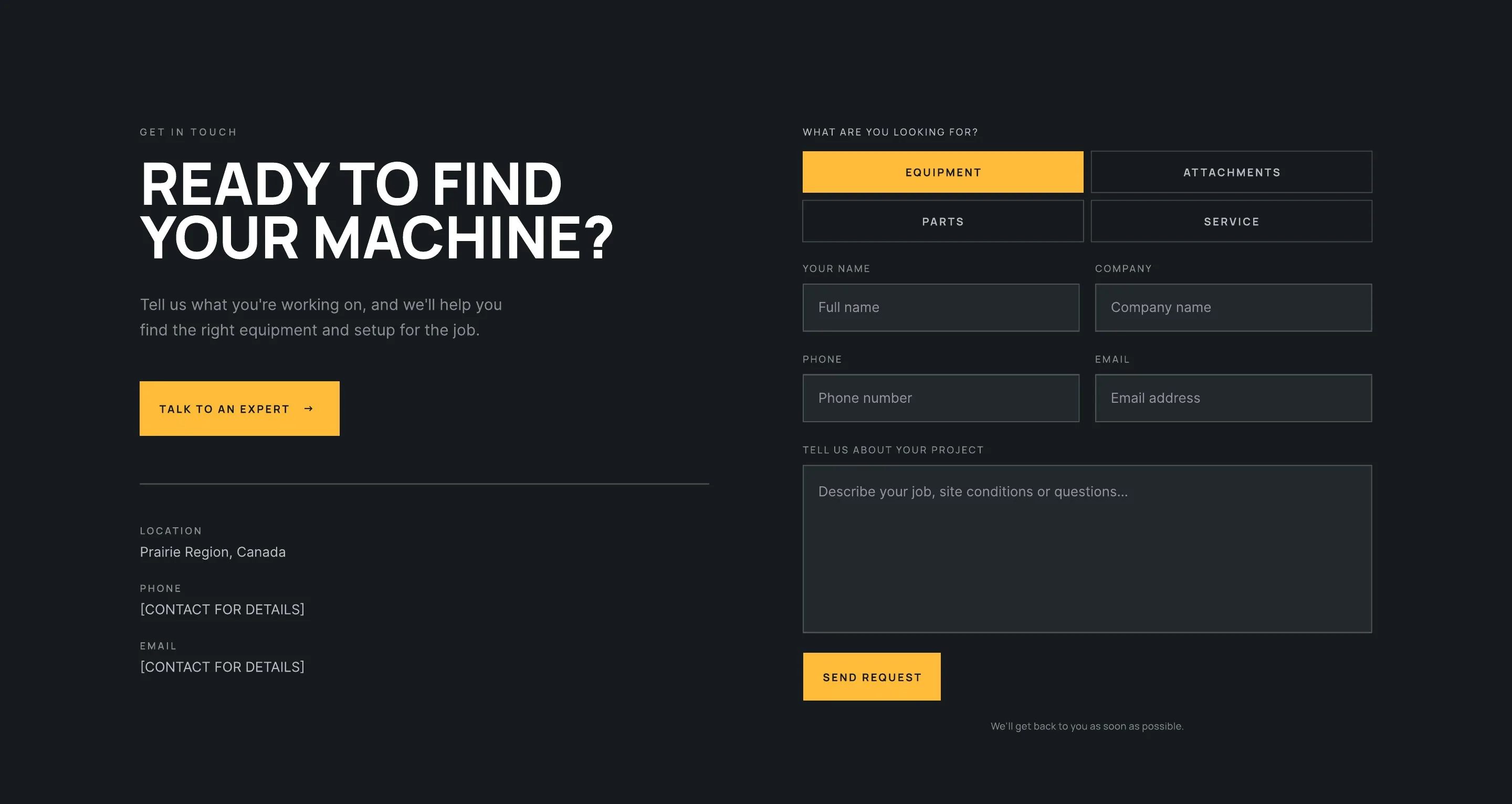 Contact form with intent chips
